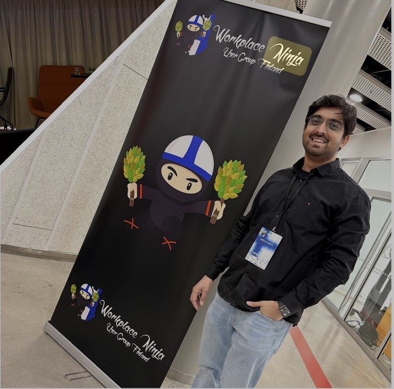 Ketan Kamble speaking at Workplace Ninja User Group Finland