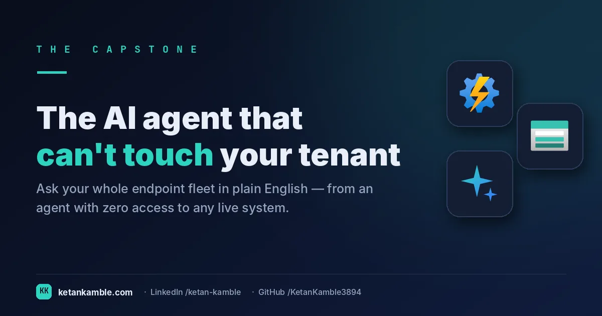 Cover: a read-only AI agent answering endpoint questions from sanitized snapshots, with no live tenant access